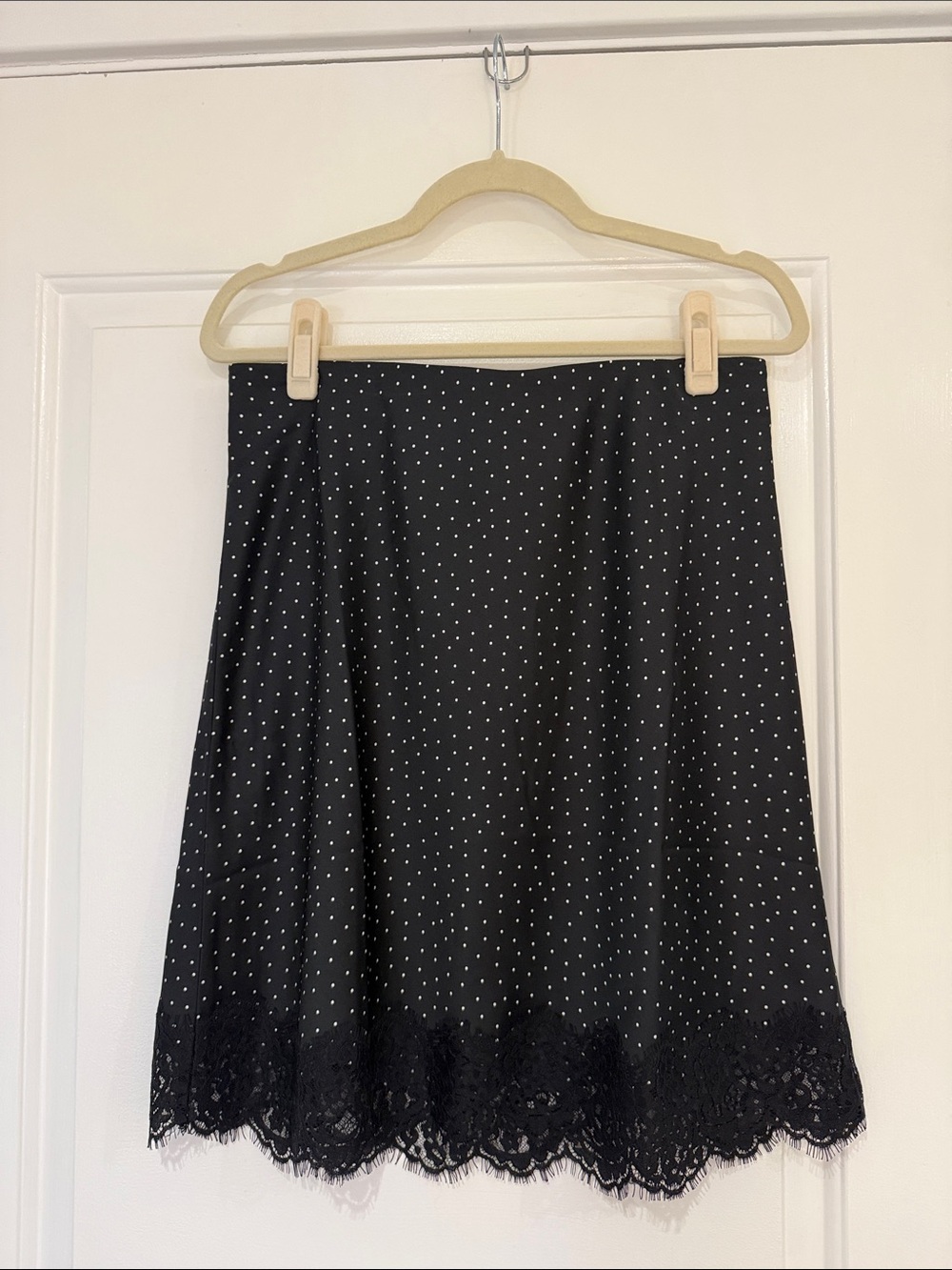 NWT J.Crew Factory Lace Trim Slip Skirt Polka Dot Black Ivory Medium